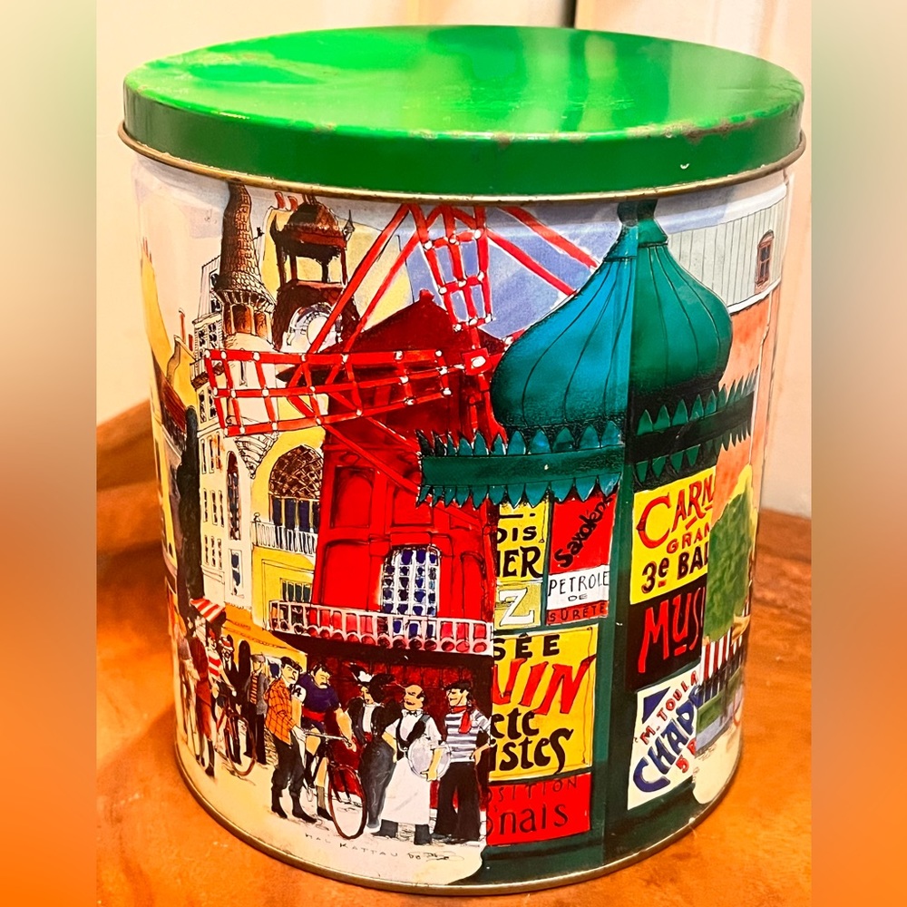 Vintage Parisian Vignette France City Victorian City Trails End Popcorn Tin Can